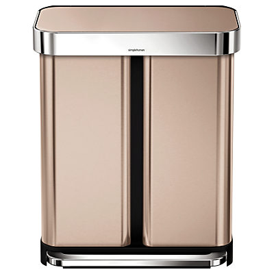 simplehuman Rectangular Liner Pocket Recycling Bin, 58L Rose Gold